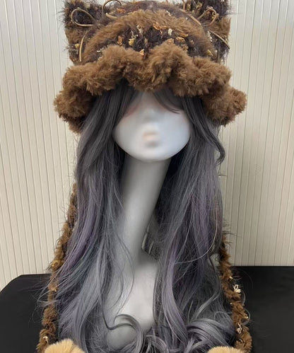 Winter Knitted Patchwork Fuzzy Fur Thick Warm Hat
