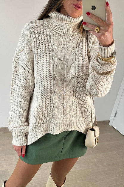 Daily Color Patchwork Weave Turtleneck Sweaters