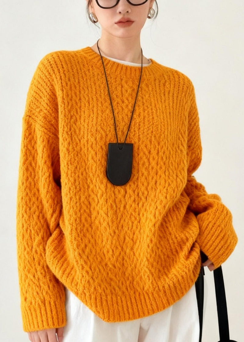 Orange Oversized Warm Knit Sweater Tops Winter