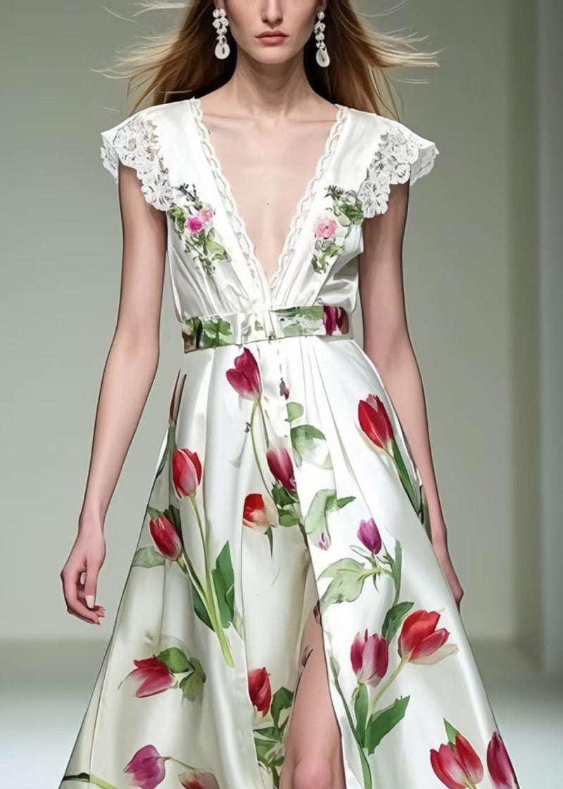 Side Open Silk Dresses Exra Large Hem Sleeveless