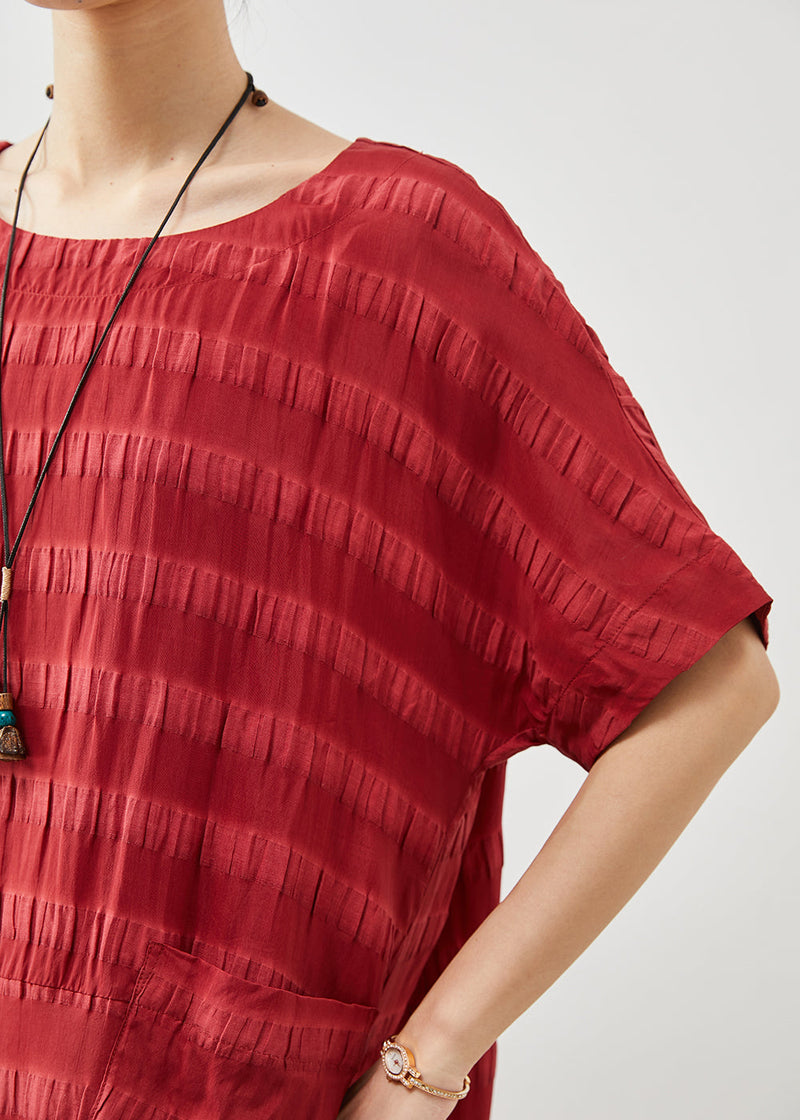 Red Oversized Striped Cotton Vacation Dresses Summer