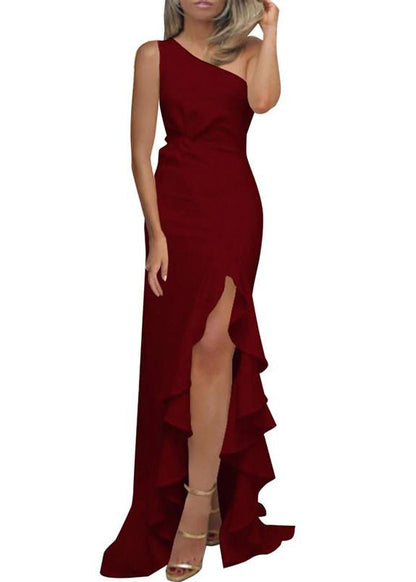 New Mulberry One Shoulder Ruffled Patchwork Cotton Dresses Summer