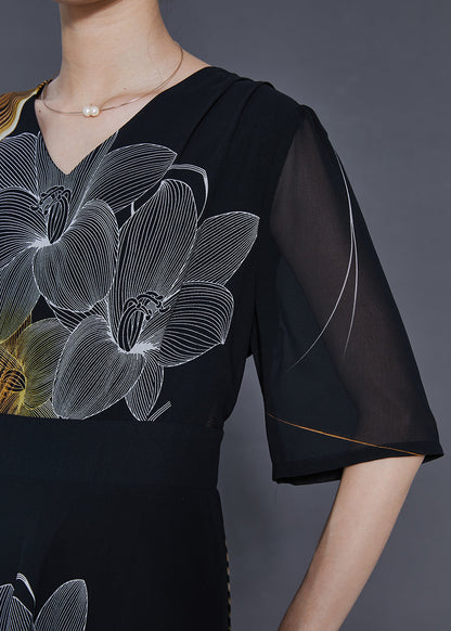 Black Print Chiffon Party Dresses Summer
