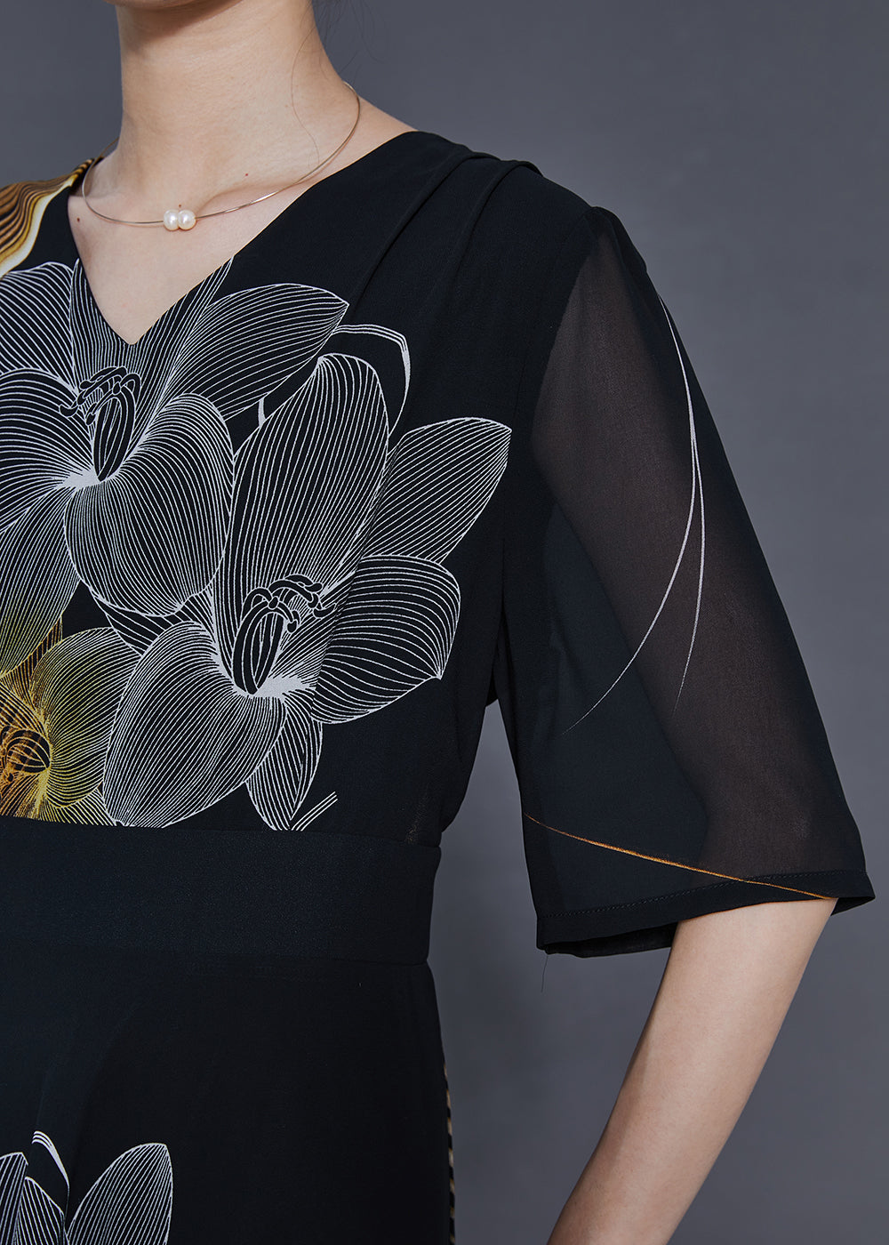Black Print Chiffon Party Dresses Summer