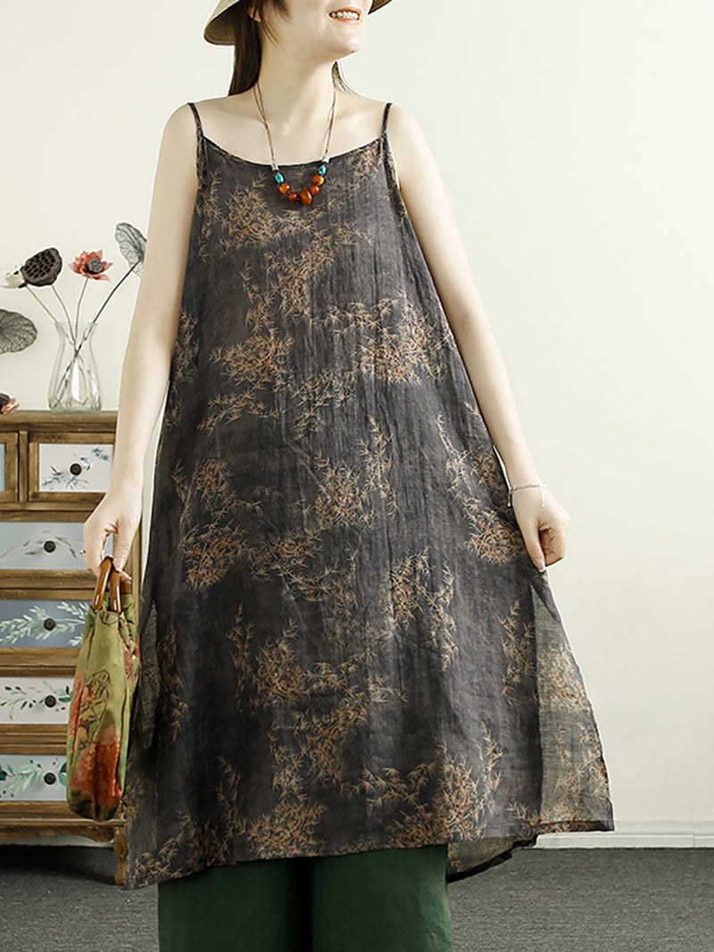 Summer Flower Ramie Vest Dress