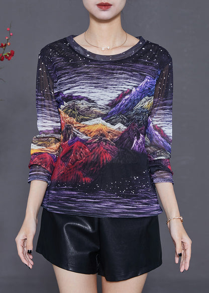 Black Print Hollow Out Tulle Top Summer