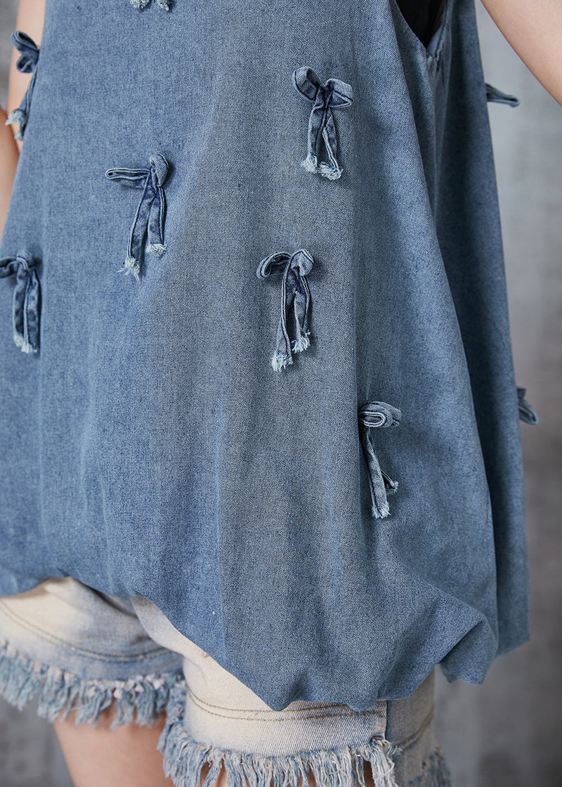Blue Bow Denim Beach Vest Sleeveless
