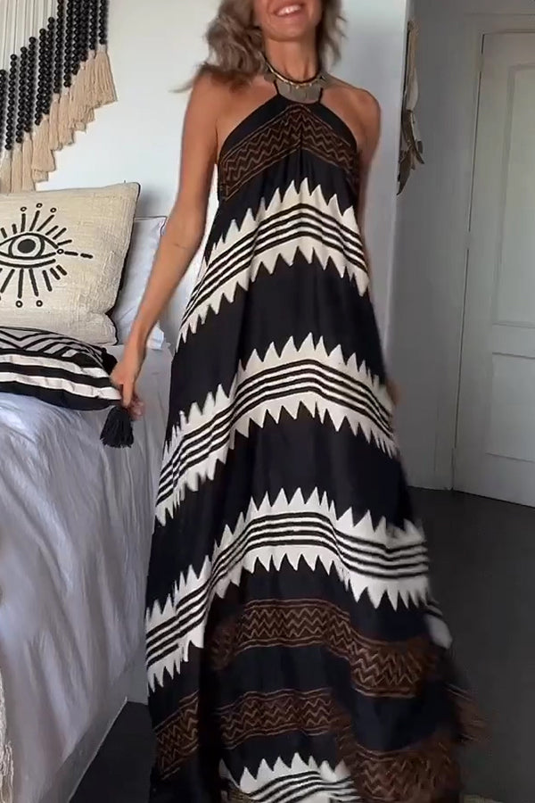 Hey Vacay Print Halter A-line Maxi Dress