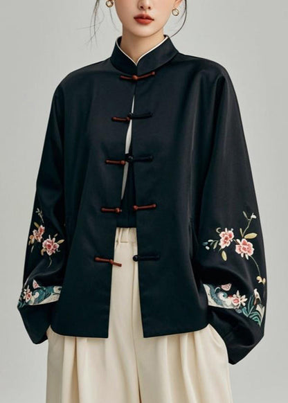 Black Print Patchwork Coats Fall