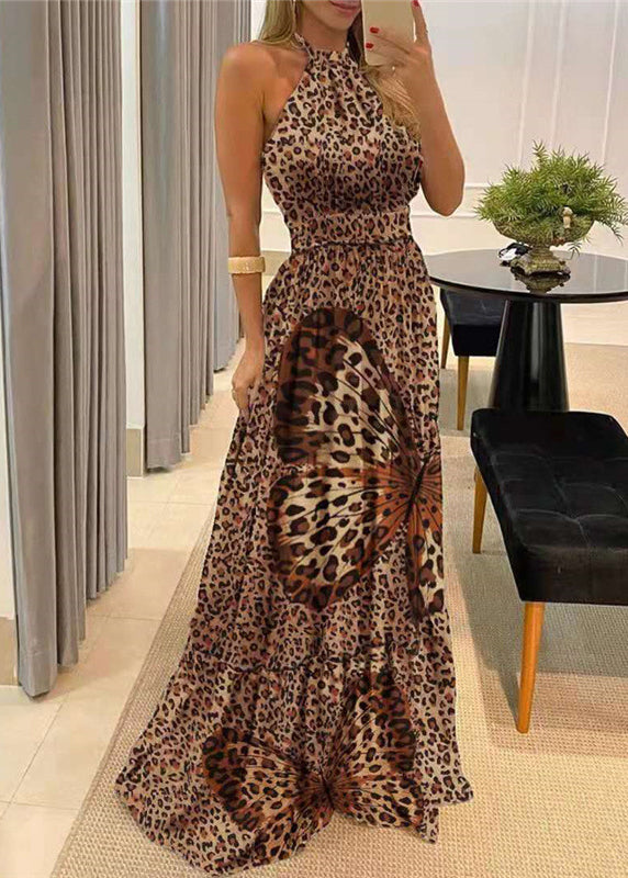 Black Dot Print Wrinkled Cotton Maxi Dresses Sleeveless