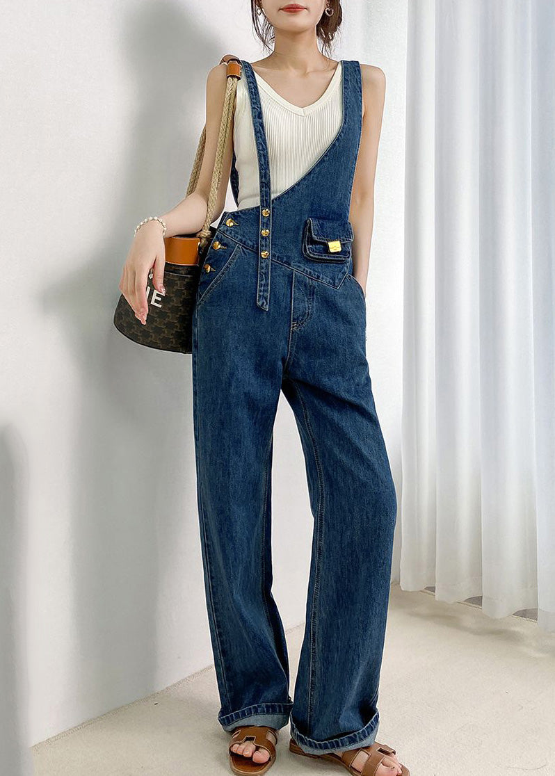 Navy Asymmetrical Design Denim Jumpsuits Summer