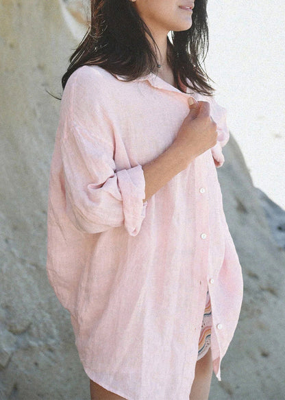 White Peter Pan Collar Linen Shirt Tops Spring