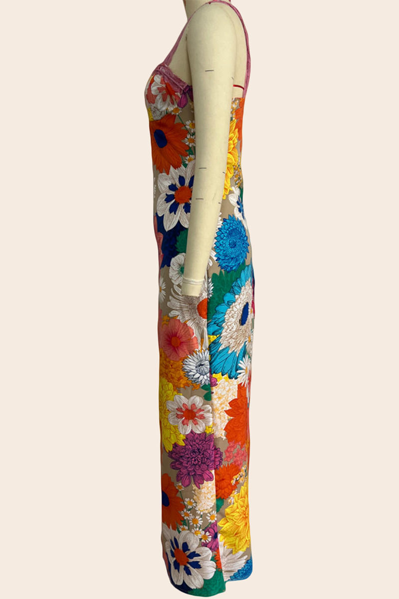 Flowers Print Patchwork One Step Skirt Dresses