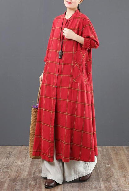 A Linen Cotton Plaid Shirt Dresses