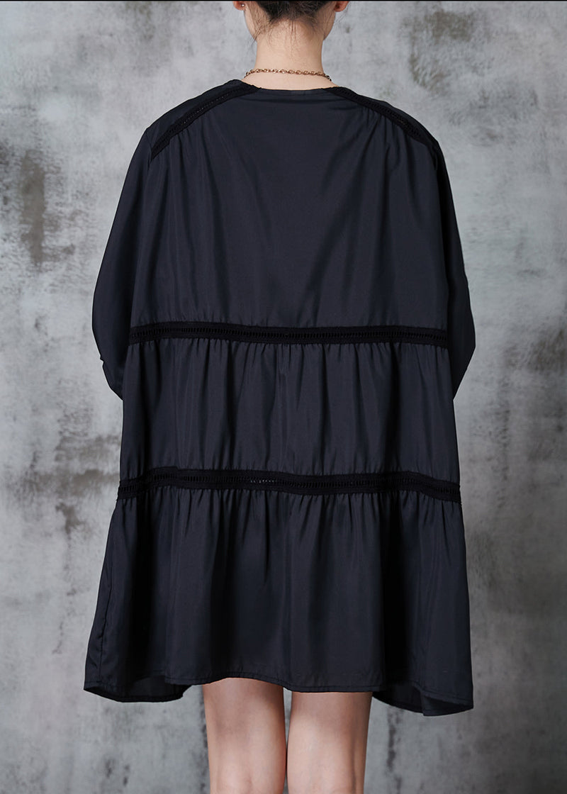 Black Oversized Patchwork Cotton Work Dress Fall