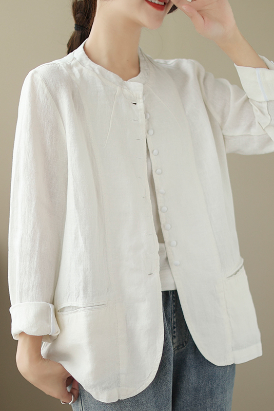 Fall Linen Retro Jacket Color Tops