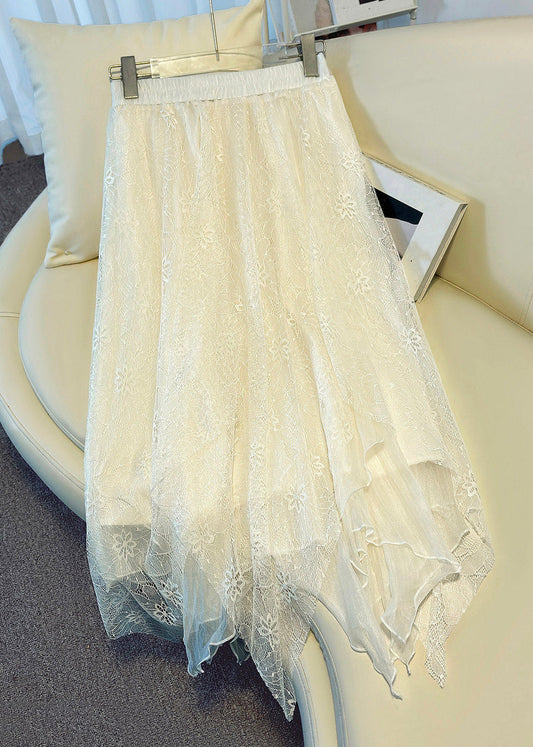 Organic White Elastic Waist Design Patchwork Lace Maxi Skirt Summer