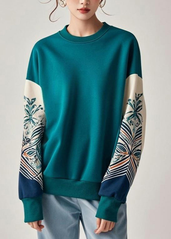 Blue Print Patchwork Sweatshirts Fall