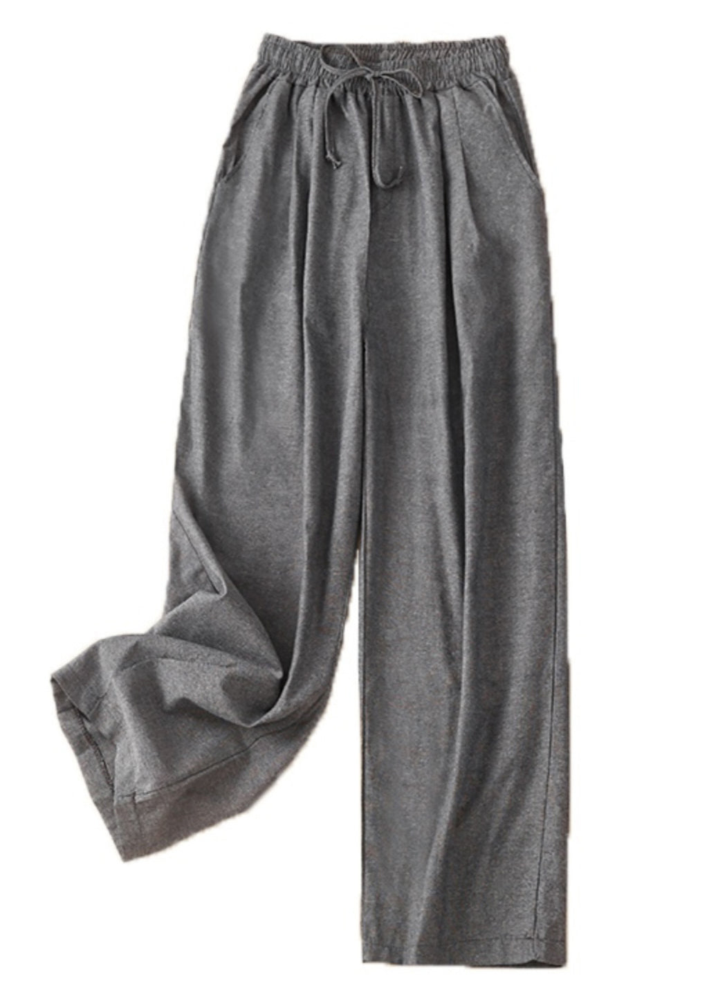 Khaki Elastic Waist Linen Pants Spring