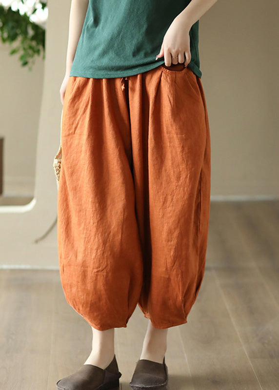 Organic Orange Elastic Waist Linen Crop Pants