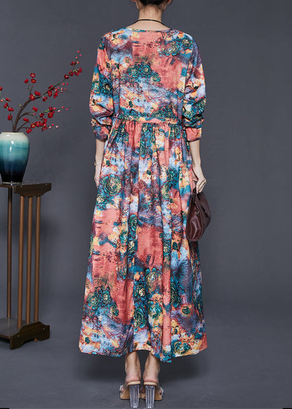Classy Print Exra Large Hem Linen Cinched Dress Spring