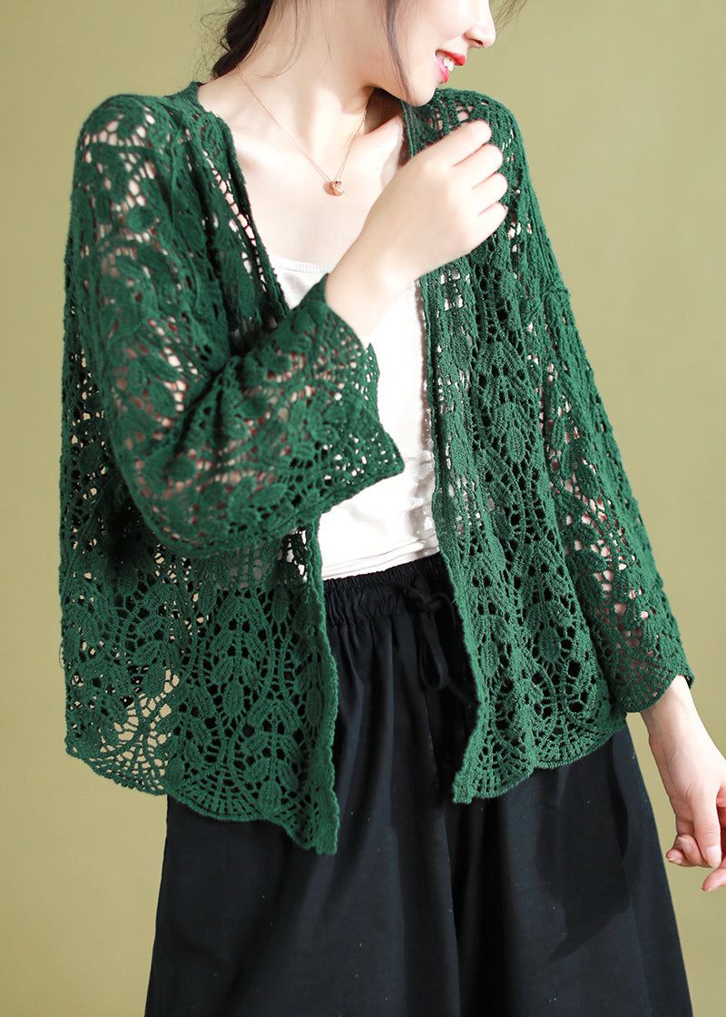 Chocolate V Neck Hollow Out Knitting Cotton Cardigans Summer