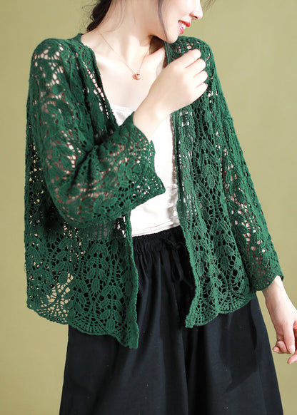 Chocolate V Neck Hollow Out Knitting Cotton Cardigans Summer