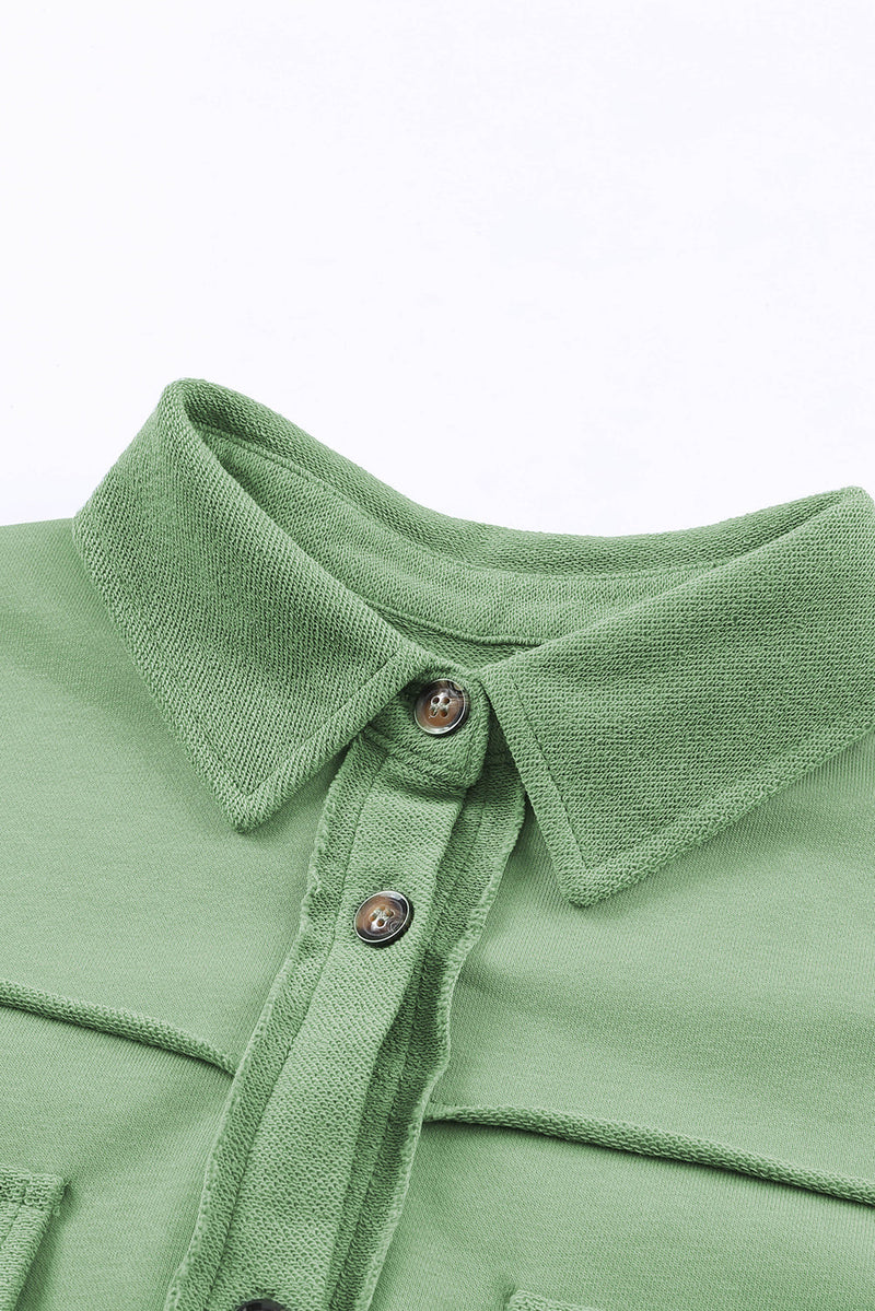 Green Buttoned Long Sleeve Pocketed Shirt Jacket
