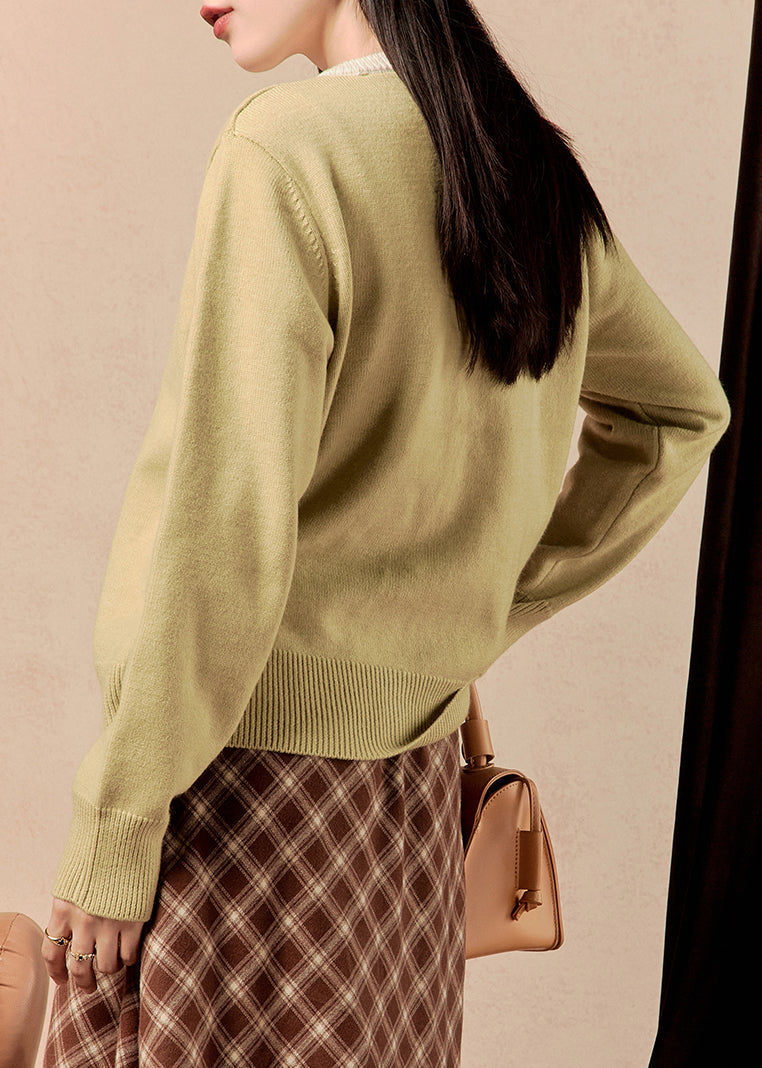 Yellow O Neck Button Knit Coats Winter
