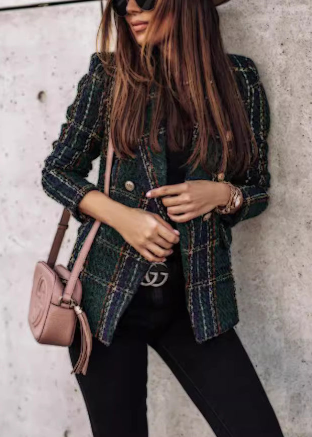 Style Mulberry Peter Pan Collar Plaid Slim Fit Cotton Short Coat Fall