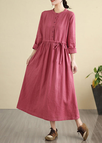 Rose Cinched Linen Holiday Dress Fall