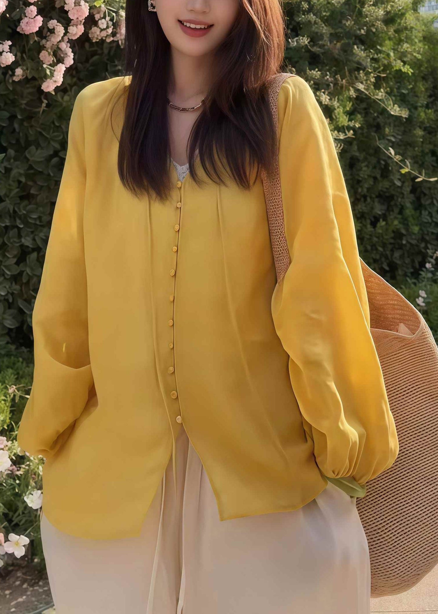 Yellow Oversized Cotton Upf 50+shirt Fall