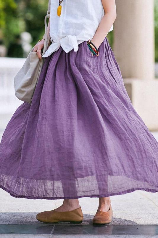 Limited Stock- 100% Linen Pure Color Skirt