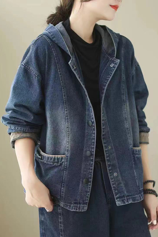 Fall Retro Versatile Short Denim Jacket Hooded Denim Jacket