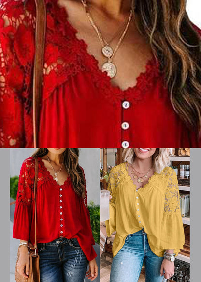 Red Lace Patchwork Top Fall