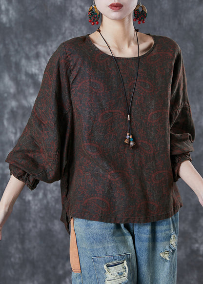 Chocolate Oversized Print Linen Shirt Tops Fall