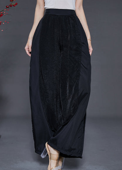 Black Side Open Chiffon Wide Leg Pants Summer