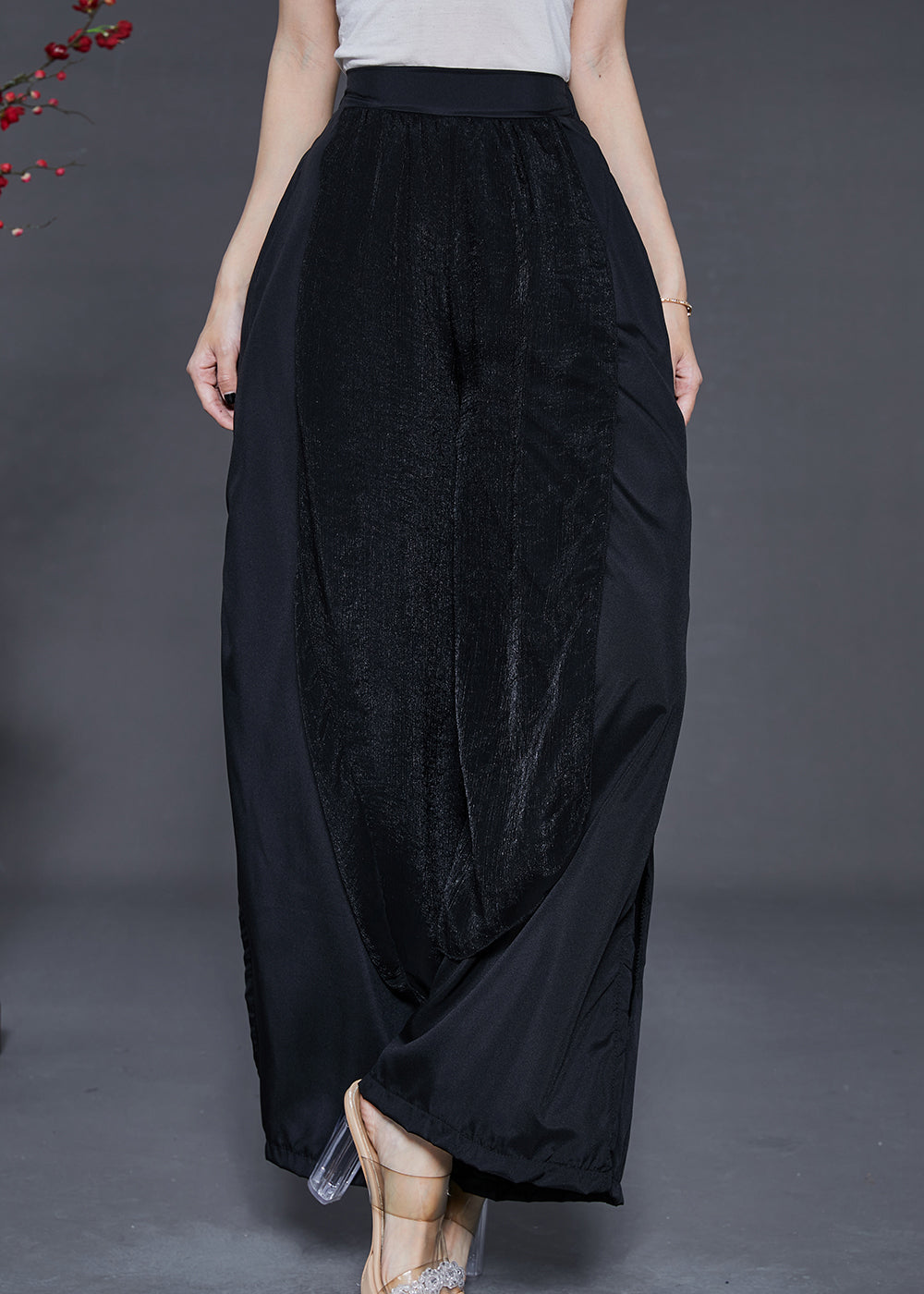 Black Side Open Chiffon Wide Leg Pants Summer