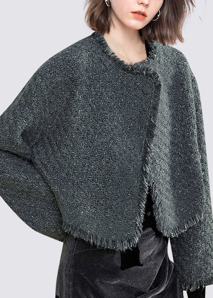 Natural Dark Grey O-neck Patchwork Cardigans Fall