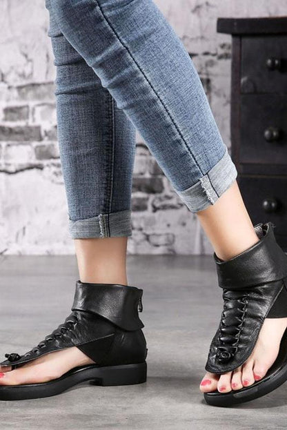 Soft Leather Low Heels Brand Summer Shoes Genuine Leather Sandals Handmade Rome Shoe