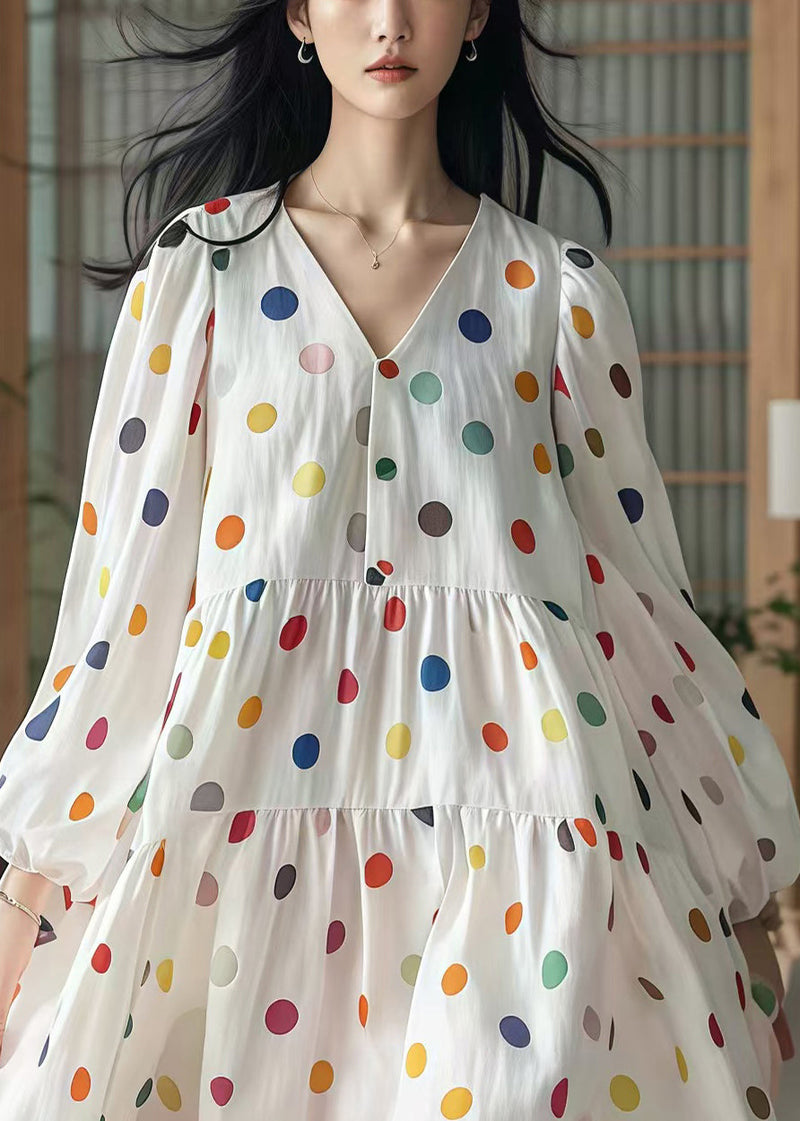 White Oversized Print Cotton Vacation Dresses Fall