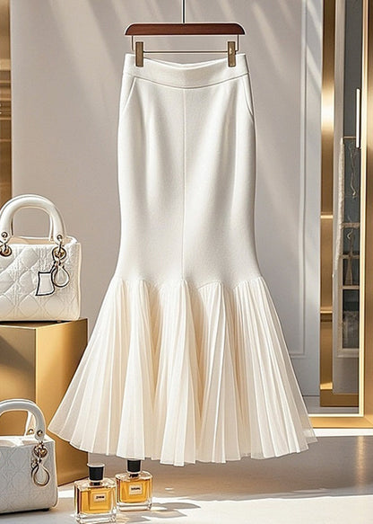 Loose White Tulle Patchwork Fishtail Skirts Spring