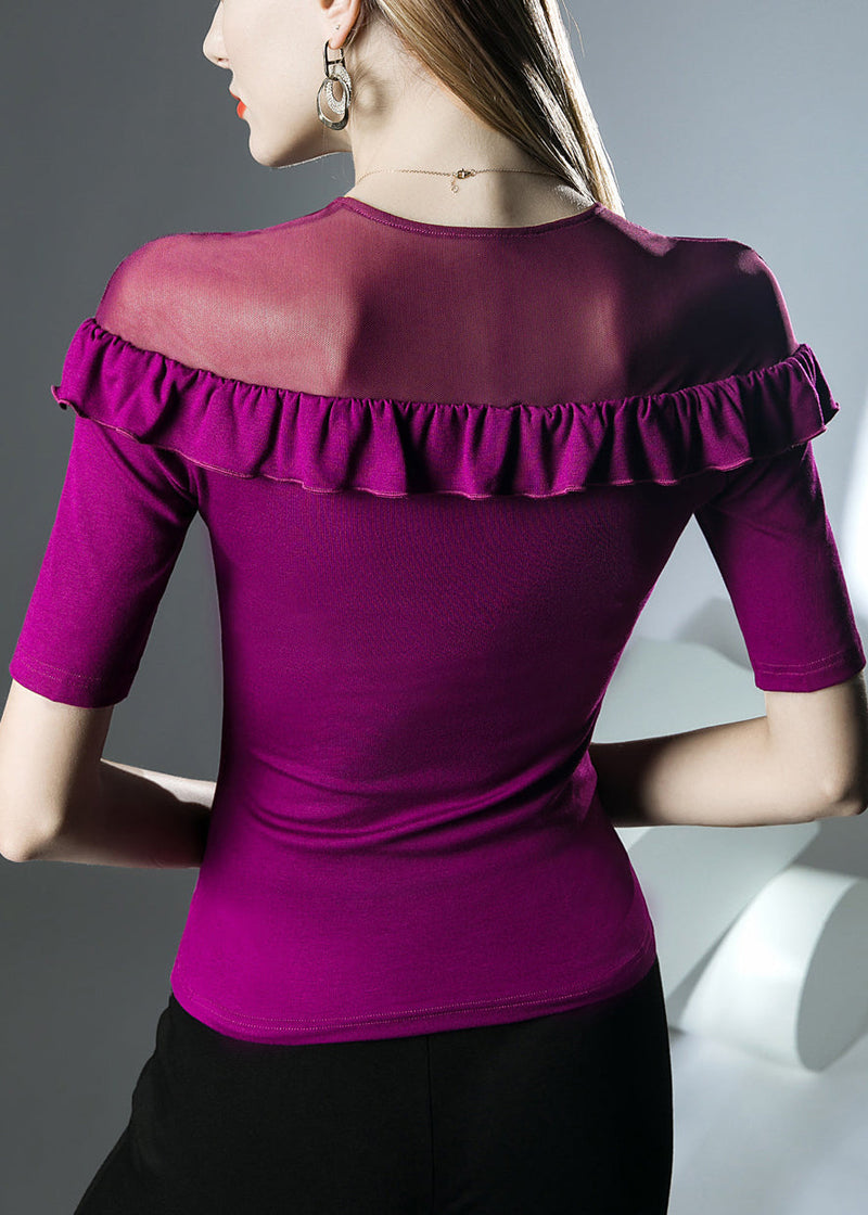 Purple Tulle Patchwork Top Half Sleeve