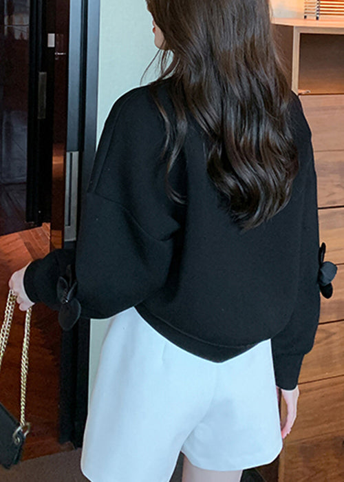 Black O Neck Patchwork Cotton Sweatshirt Fall