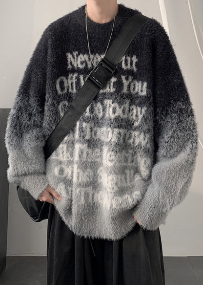 New Coffee Gradient Color Letter Mink Hair Knitted Sweaters Winter