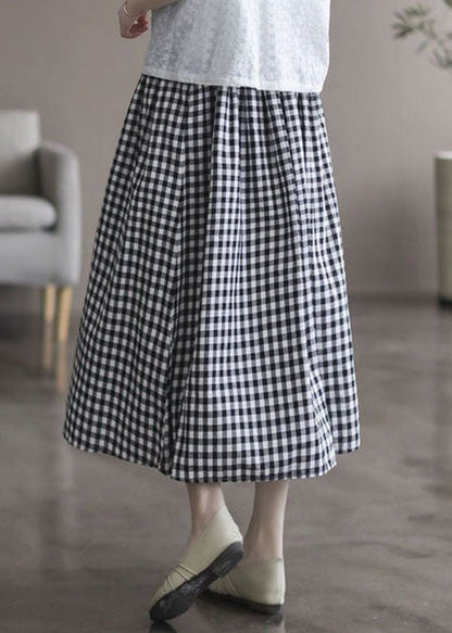 Plaid Wrinkled Pockets Patchwork Cotton Skirts Summer