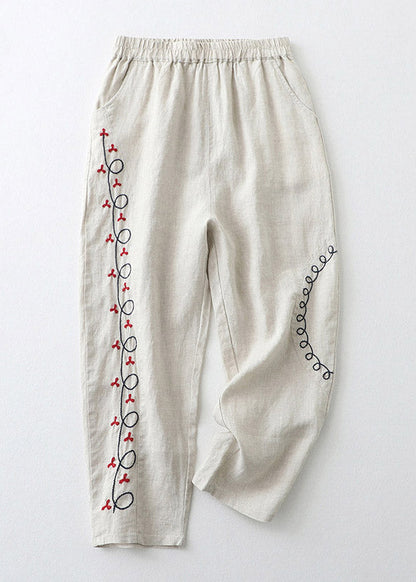 Loose Orange Embroidered Elastic Waist Cotton Harem Pants Summer