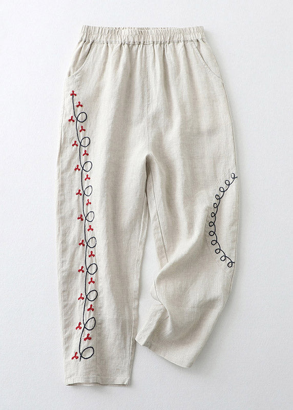 Loose Orange Embroidered Elastic Waist Cotton Harem Pants Summer