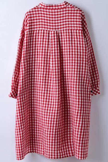 Korea Style Medium Length Loose Plaid Shirt Blouse