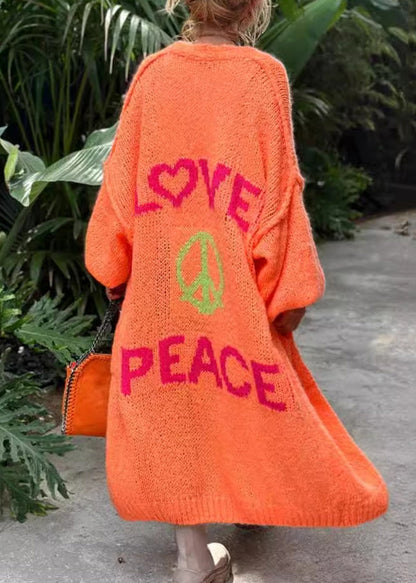 Boutique Orange Jacquard Oversized Knit Cardigan Fall